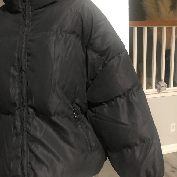 Cropped Puffer Jacket Women Oversized Winter Zip Up Long Sleeve Warm Short - Picture 5 of 6